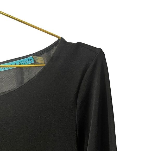 Alice & Olivia Black Lamb Leather Cuff Bell Sleeve Raw Edge Hem Dress Size L - Picture 2 of 12